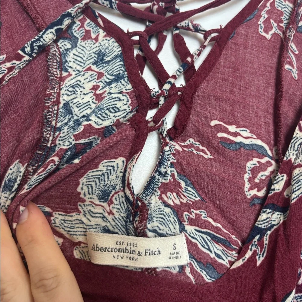 Abercrombie & Fitch Maroon White Floral Maxi Dress Spaghetti Strap